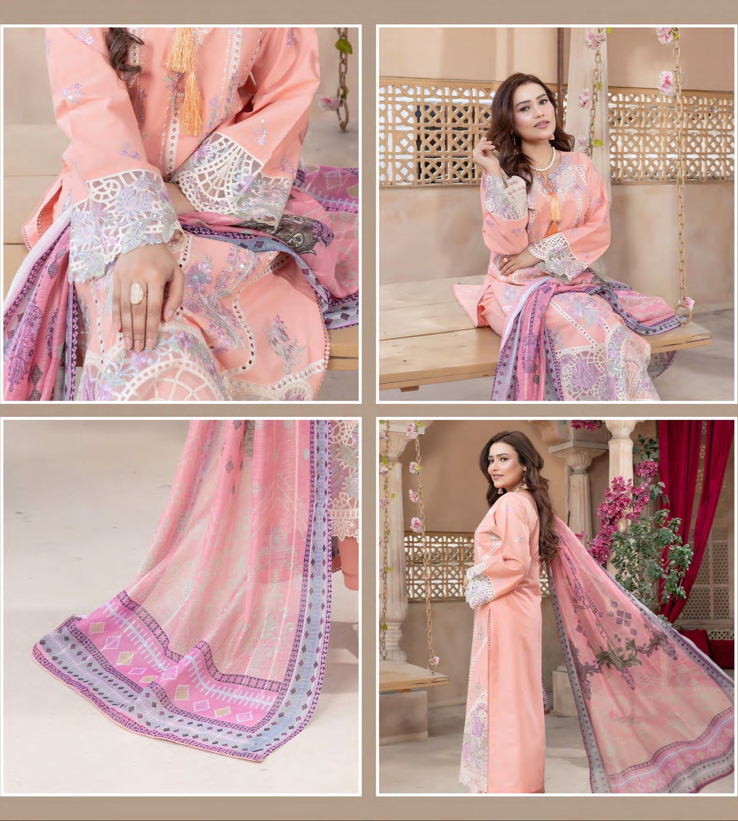 Munira Jheel Cotton Peach
