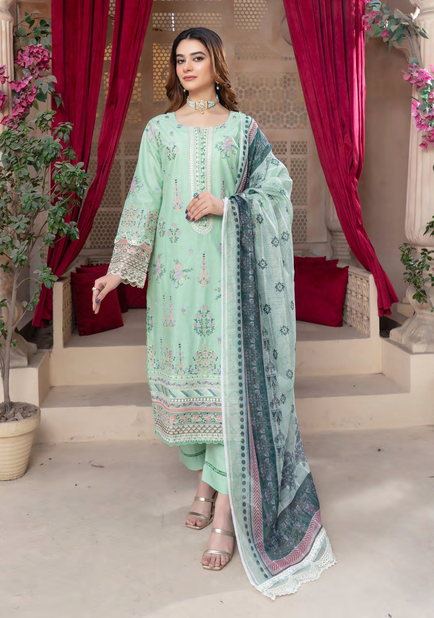 Munira Jheel Cotton Sea foam Green
