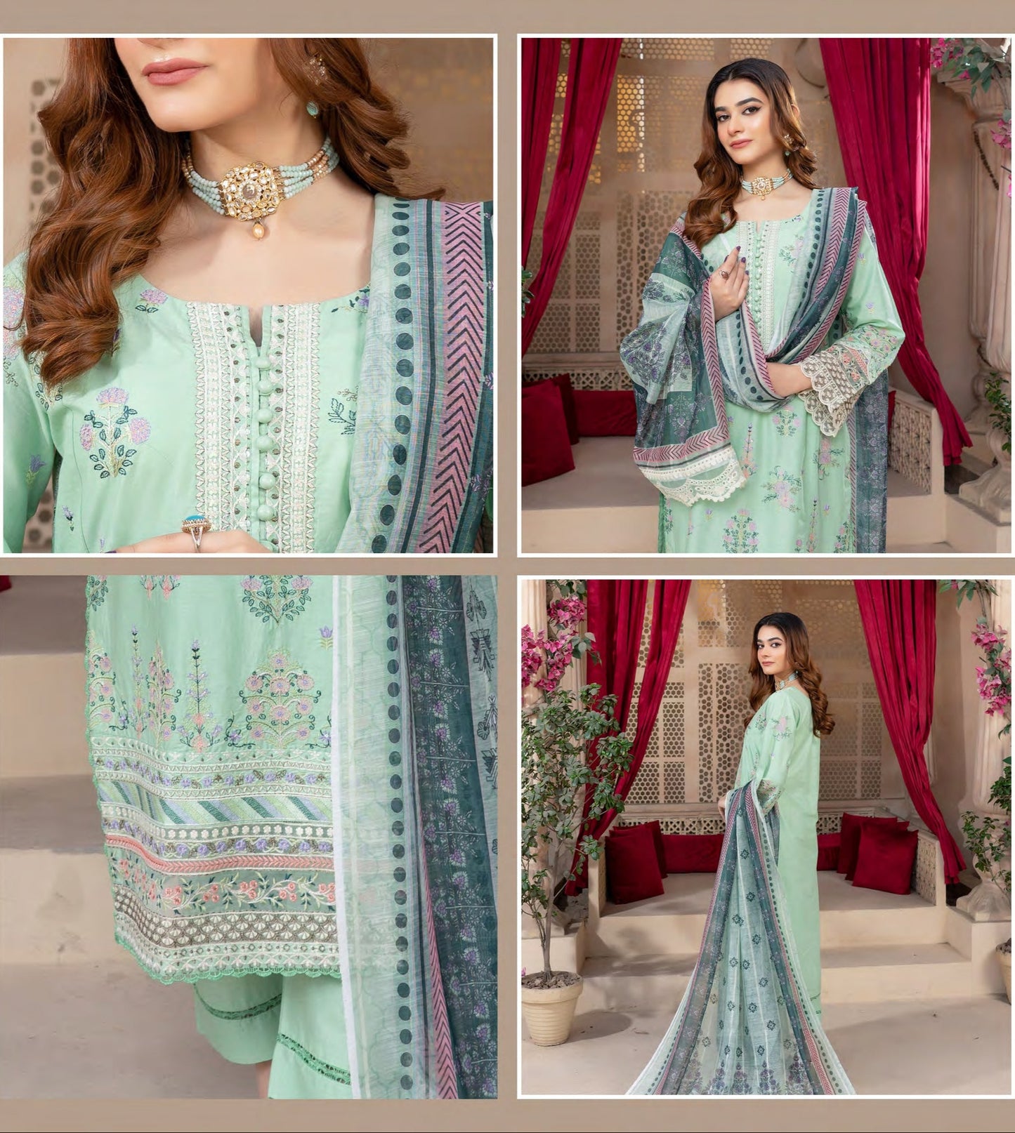 Munira Jheel Cotton Sea foam Green