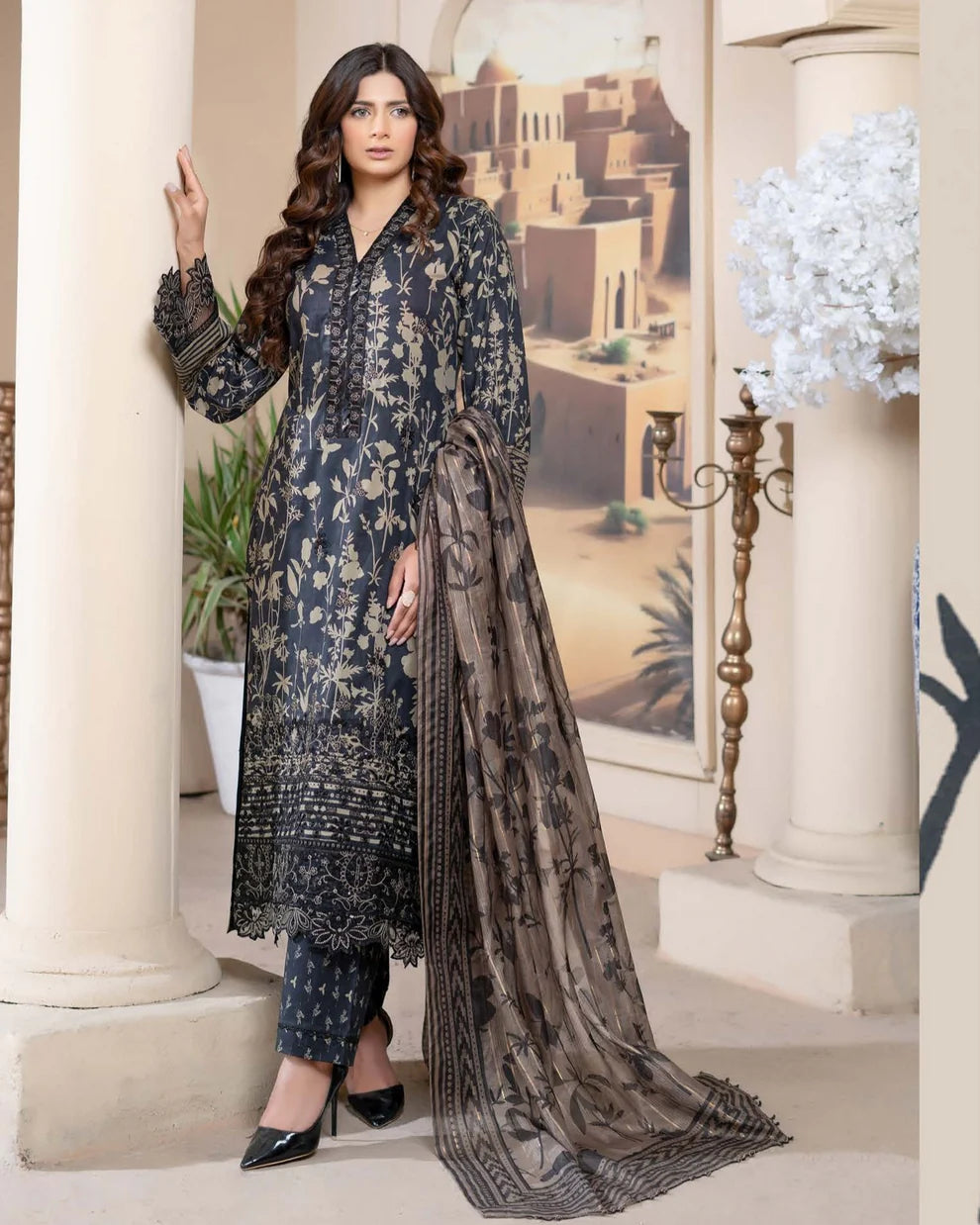 Munira Eid Lawn Charcoal