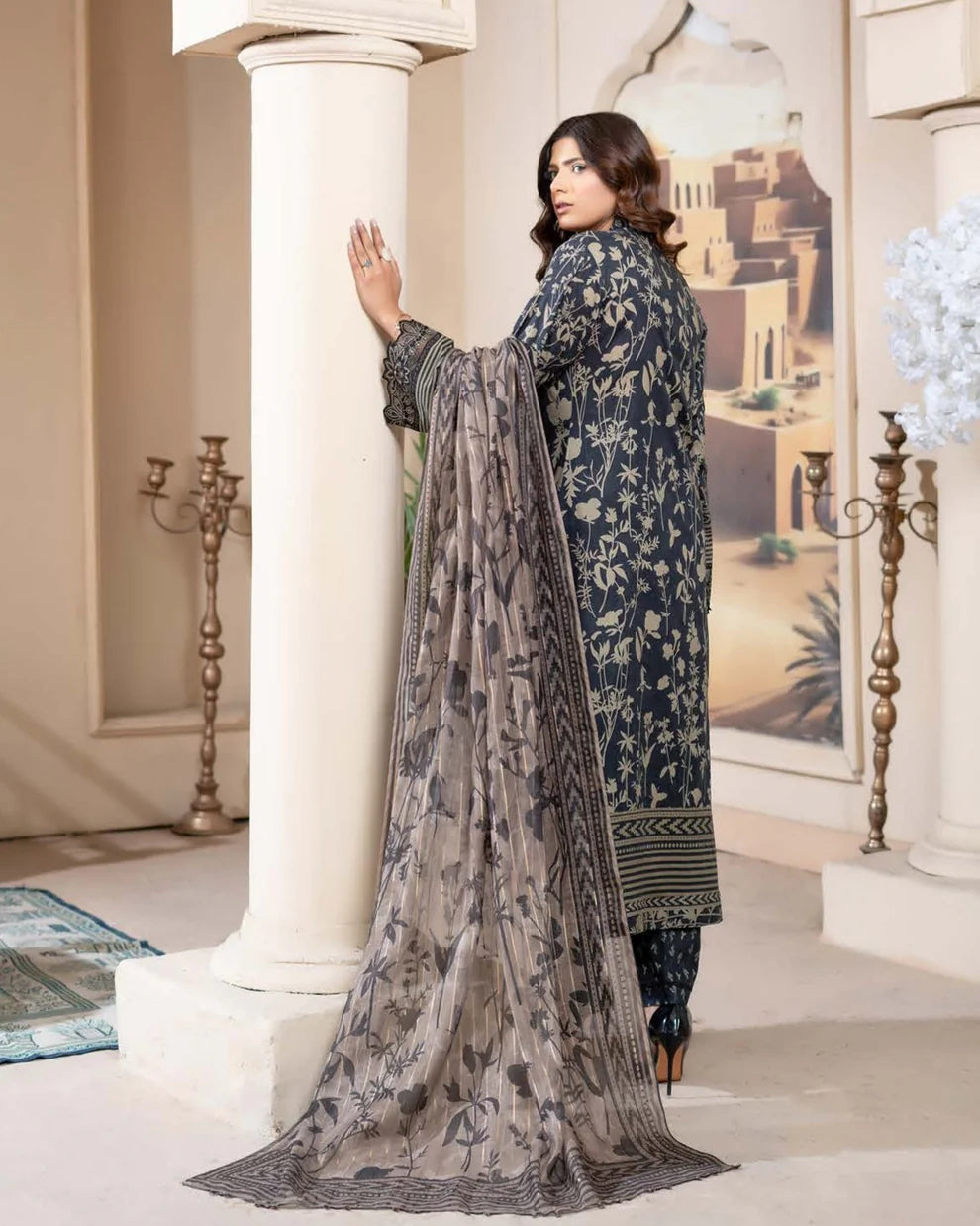 Munira Eid Lawn Charcoal