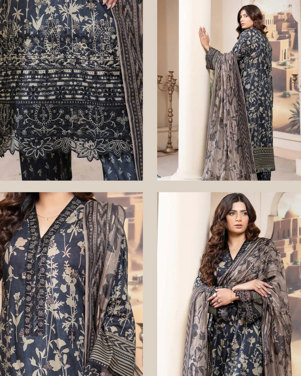 Munira Eid Lawn Charcoal