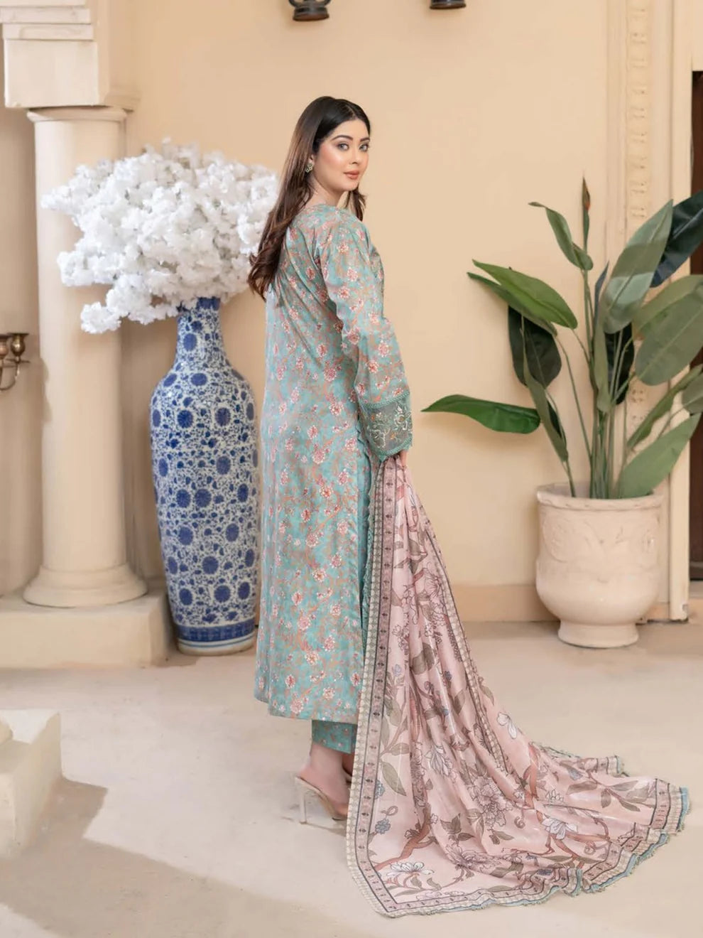 Munira Eid Lawn Teal Green