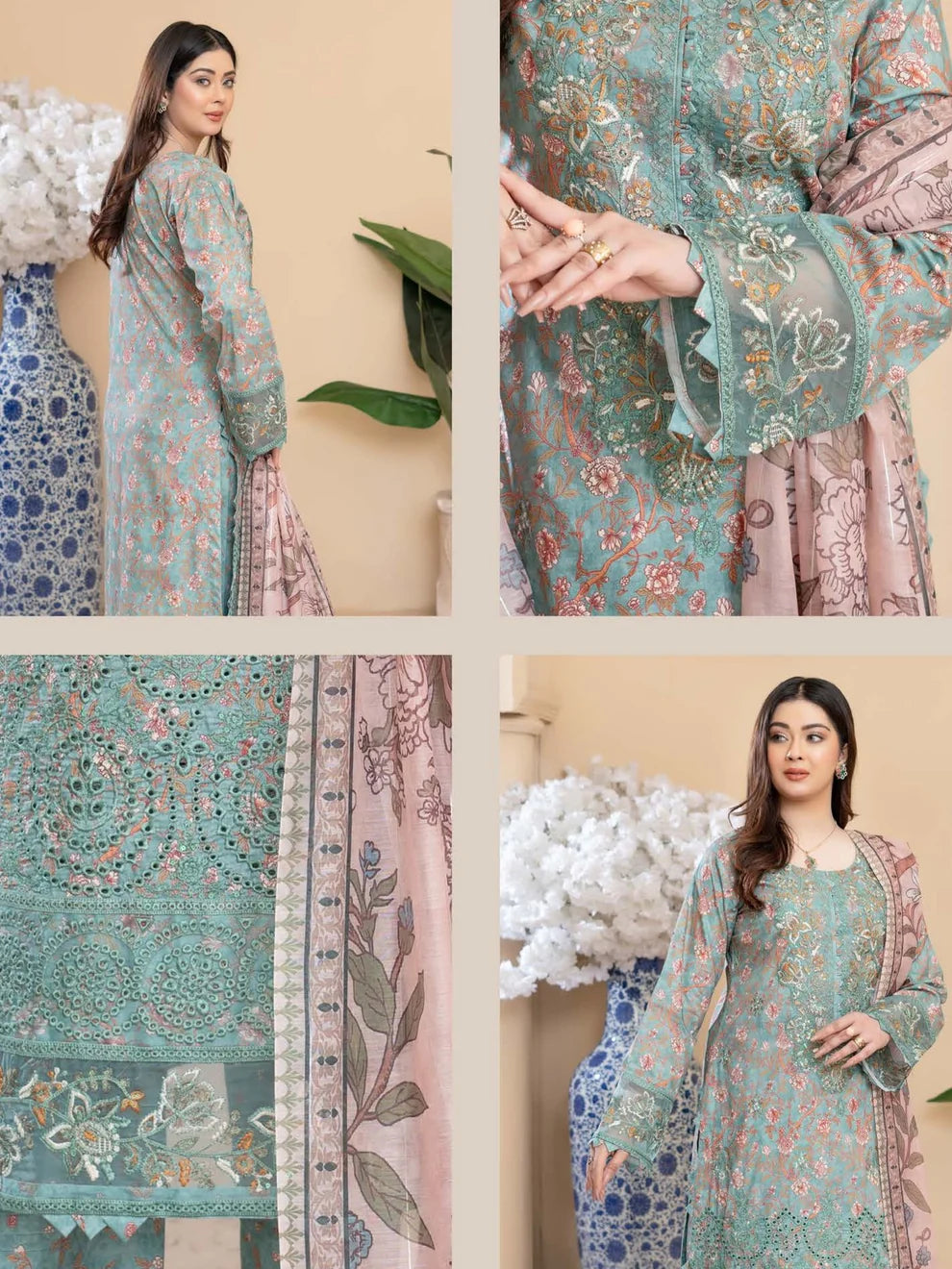 Munira Eid Lawn Teal Green
